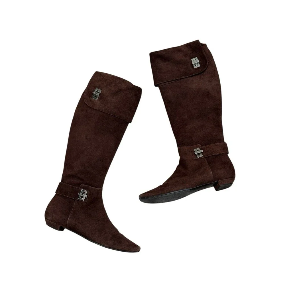 Casadei Italy Brown Tall Suede‎ Square Toe Boots Size 7